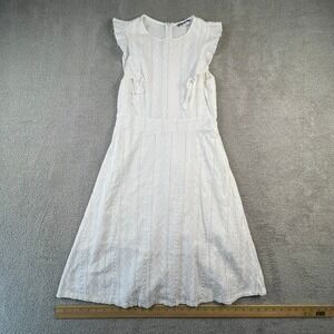 White Eyelet Cotton Midi Dress Womens Small Ruffle Sleeve Cottagecore Ecowish